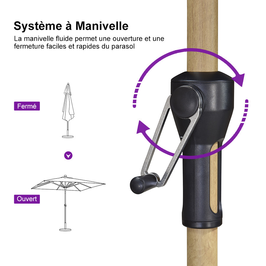 PURPLE LEAF Parasol Droit Inclinable de Marché d'Extérieur en Aluminium avec Effet Bois Pour Table de Jardin Carré Rectangle Rond