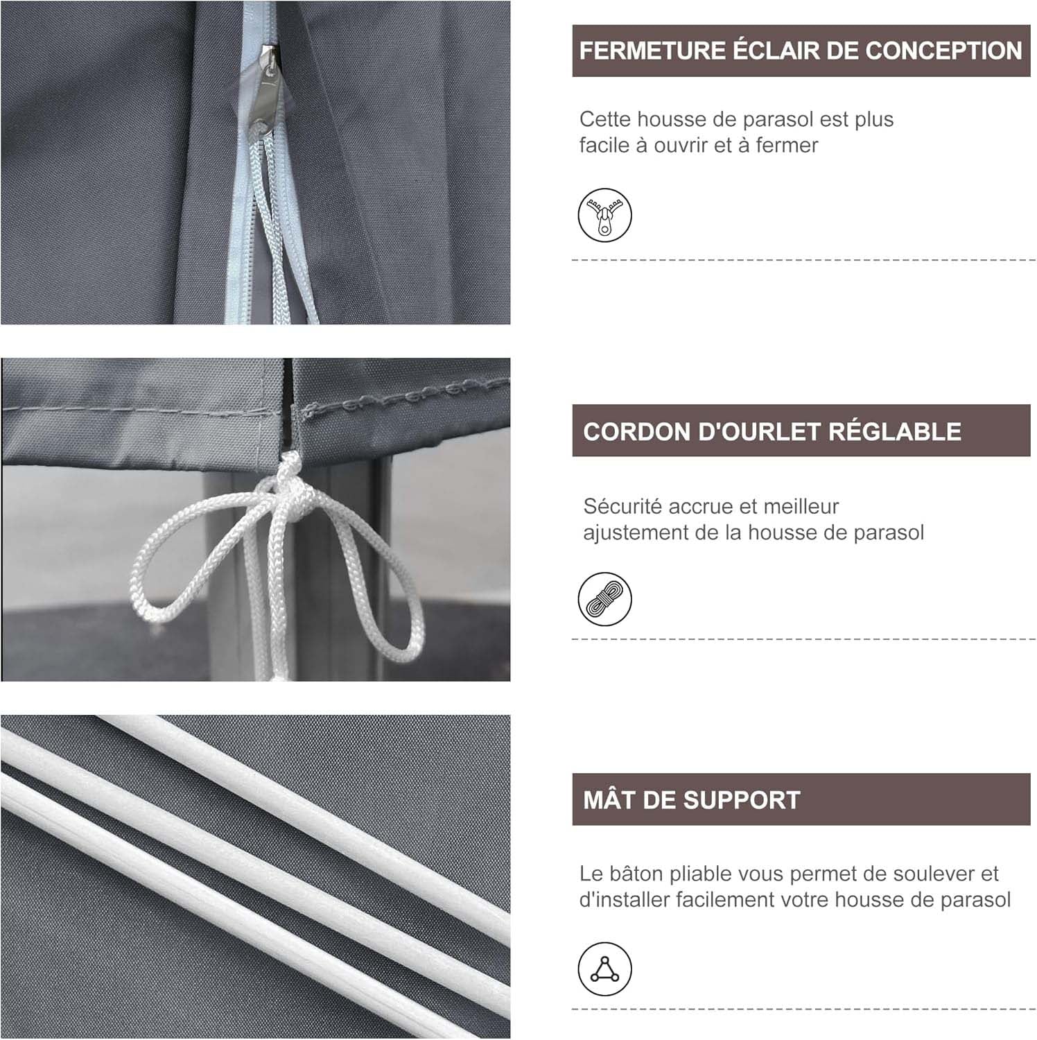 PURPLE LEAF Housse de parasol déporté avec fermeture éclair pour parasol extérieur et parasol de patio