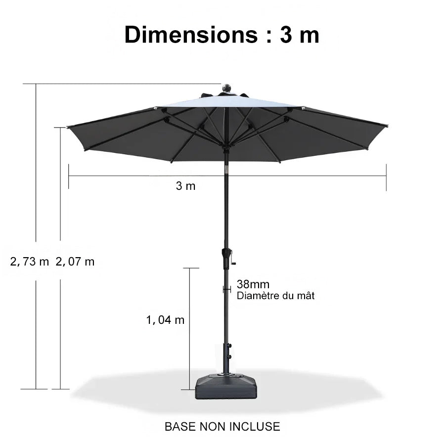 PURPLE LEAF Parasol inclinable en aluminium à mât droit, Carré, Rectangulaire et Rond, Avec Socle