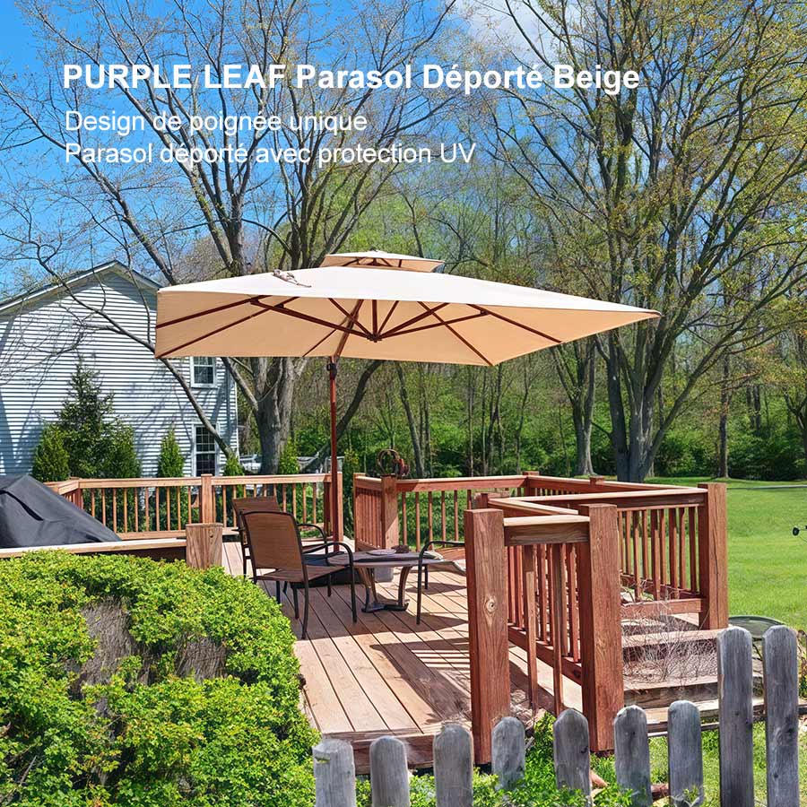 PURPLE LEAF Parasol Rectangulaire Grain de Bois en Aluminium Parasol De Jardin Extérieur Toit à Double Rotatif 360°