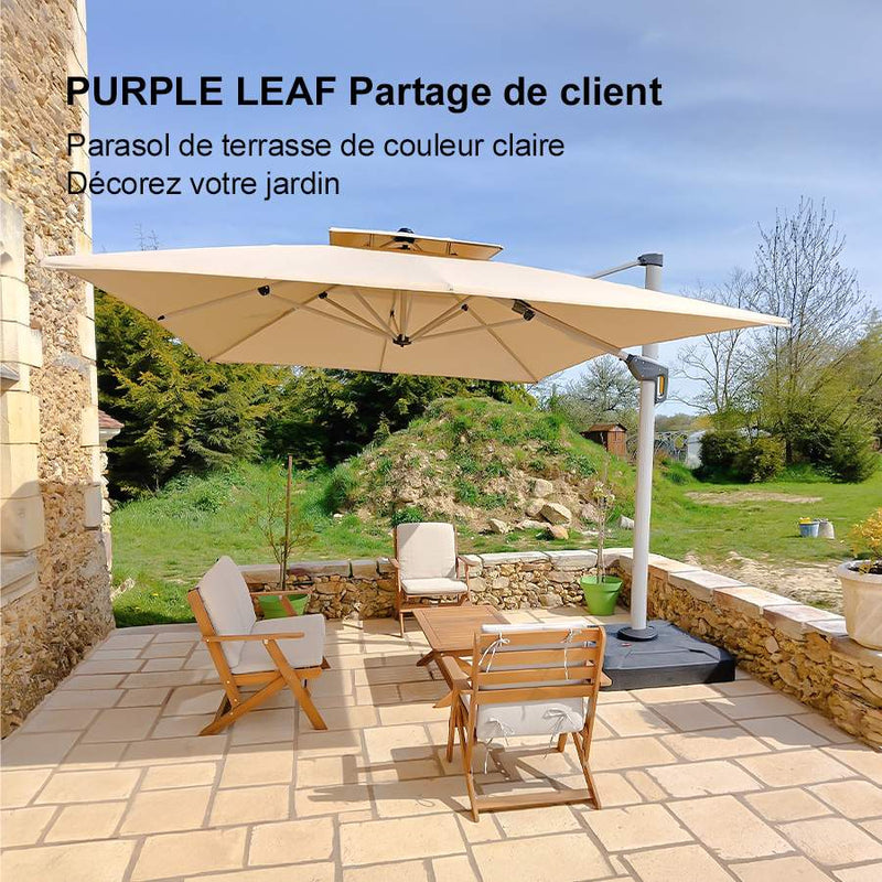PURPLE LEAF Parasol Déporté Inclinable Rectangulaire, Parasol De Jardin Extérieur Toit à Double Rotatif 360°, Parasol Terrasse Extérieur
