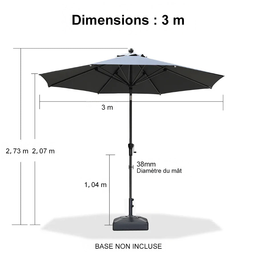 PURPLE LEAF Parasol inclinable en aluminium à mât droit, Carré, Rectangulaire et Rond, Avec Socle