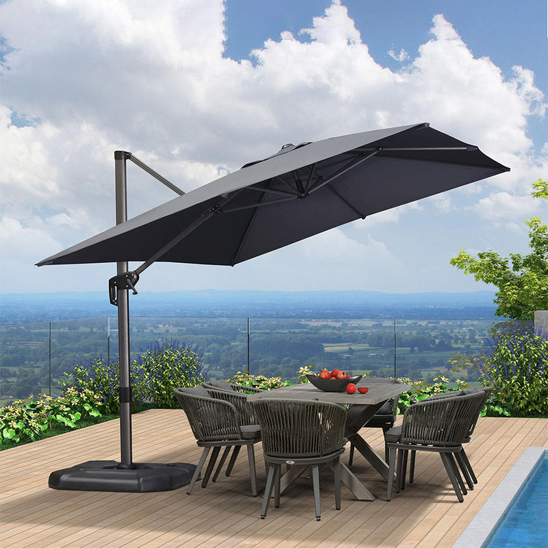 PURPLE LEAF Parasol De Jardin Exterieur Parasol Deporte Rotatif 360°, Parasol Excentré Inclinable, Parasol Suspendu Balcon, avec socle