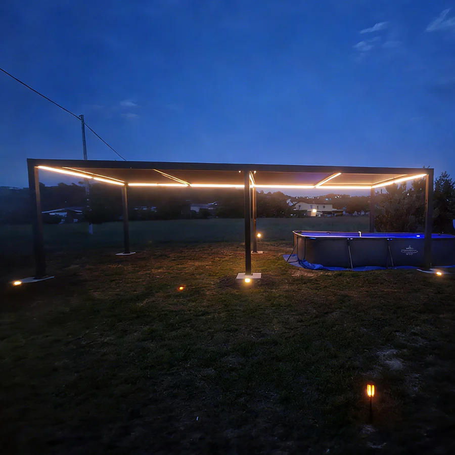 PURPLE LEAF Pergola Bioclimatique Toit à Lames avec Bande Lumineuse LED pour Terrasse Jardin, Anthracite