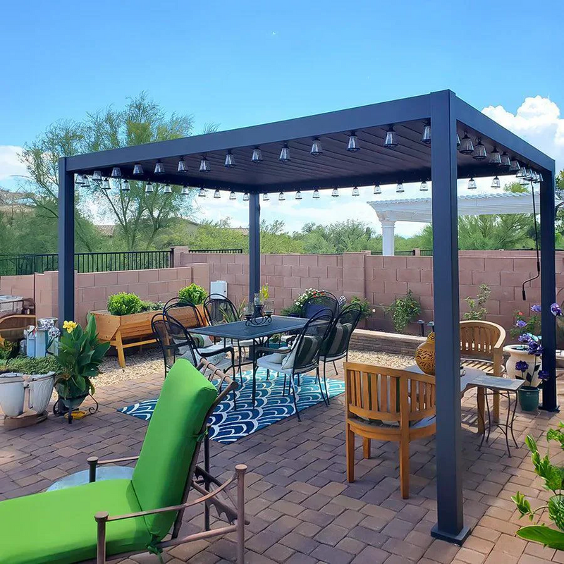 PURPLE LEAF Pergola Bioclimatique d'extérieur en aluminium à toit réglable pour terrasse et jardin grise