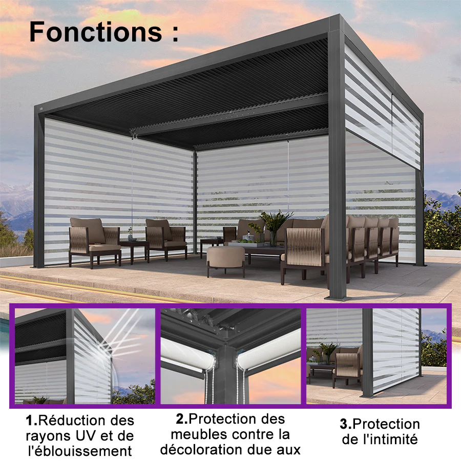 PURPLE LEAF Pergola Bioclimatique Alunimium Toit à Lames Orientables Réglables Tonnelle de Jardin Autoportante avec Stores Enrouleurs Pavillon de Jardin Hardtop Imperméable Abri Terrasse Anthracite