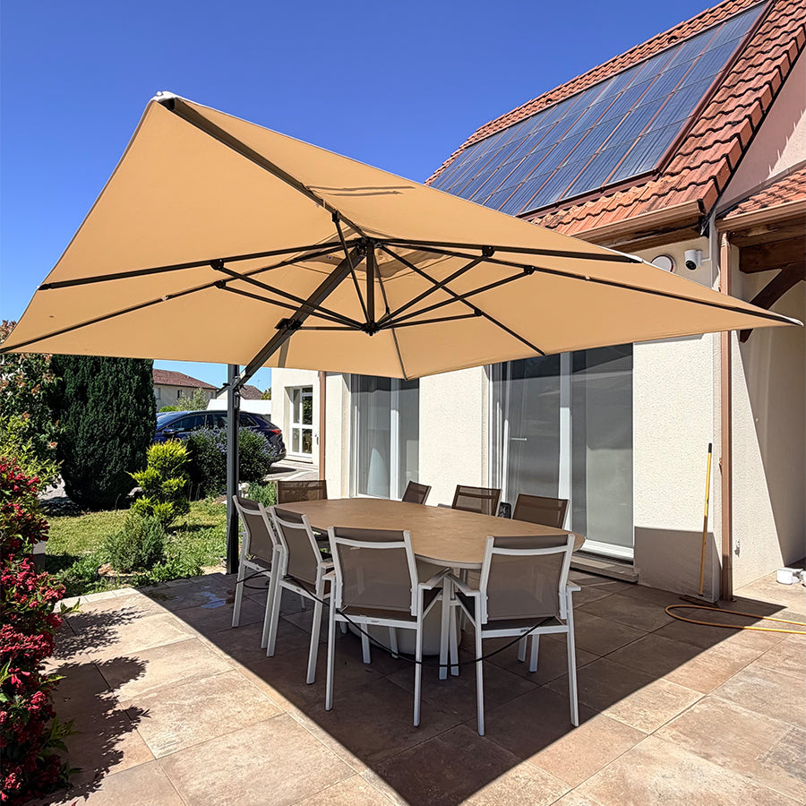 PURPLE LEAF Parasol Déporté Mégagrand Ultra-lourd à Manivelle avec Mât Ultra-Renforcé Parasol d'Extérieur de Jardin Rectangulaire