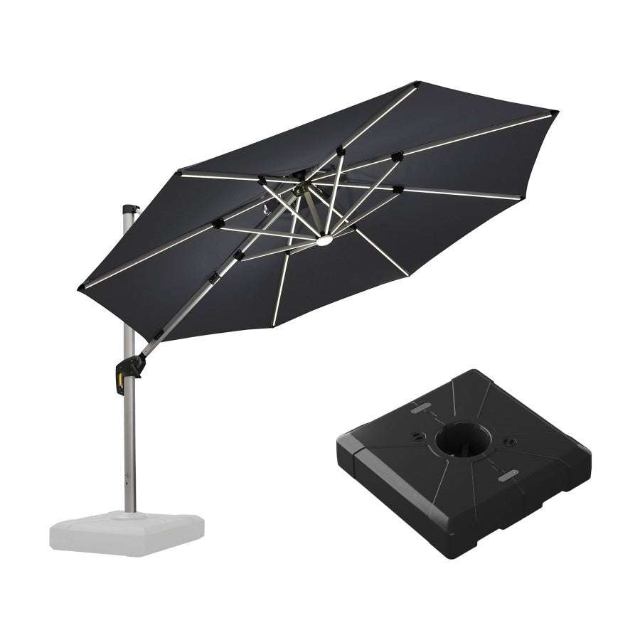PURPLE LEAF Parasol Déporté avec LED Solaire de Jardin à Double Toit Rond avec socle