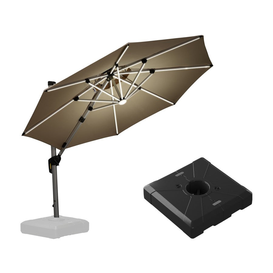 PURPLE LEAF Parasol Déporté avec LED Solaire de Jardin à Double Toit Rond avec socle