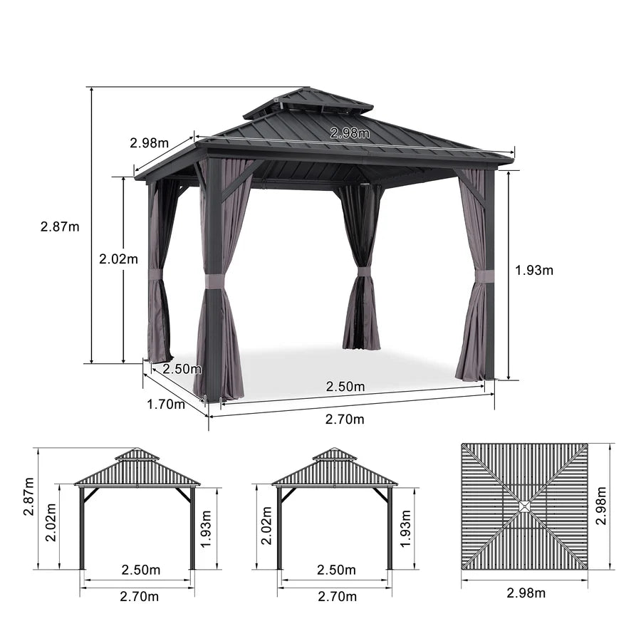 PURPLE LEAF Tonnelle Rigide Gris Modèle Léger Toit Double Robuste Acier Galvanisé Pergola Aluminium Avec Guirlandes Lumineuses Lait