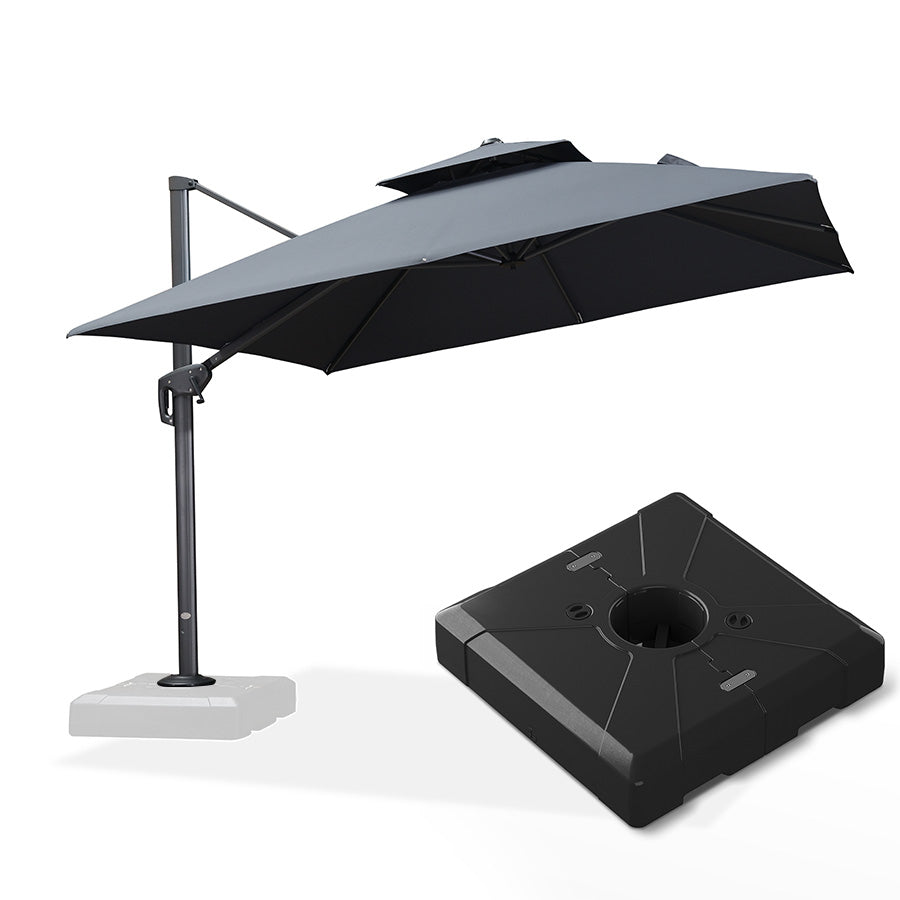 PURPLE LEAF Parasol Déporté à Double Toit avec Cadre Anthracite Carré Rectangle avec socle