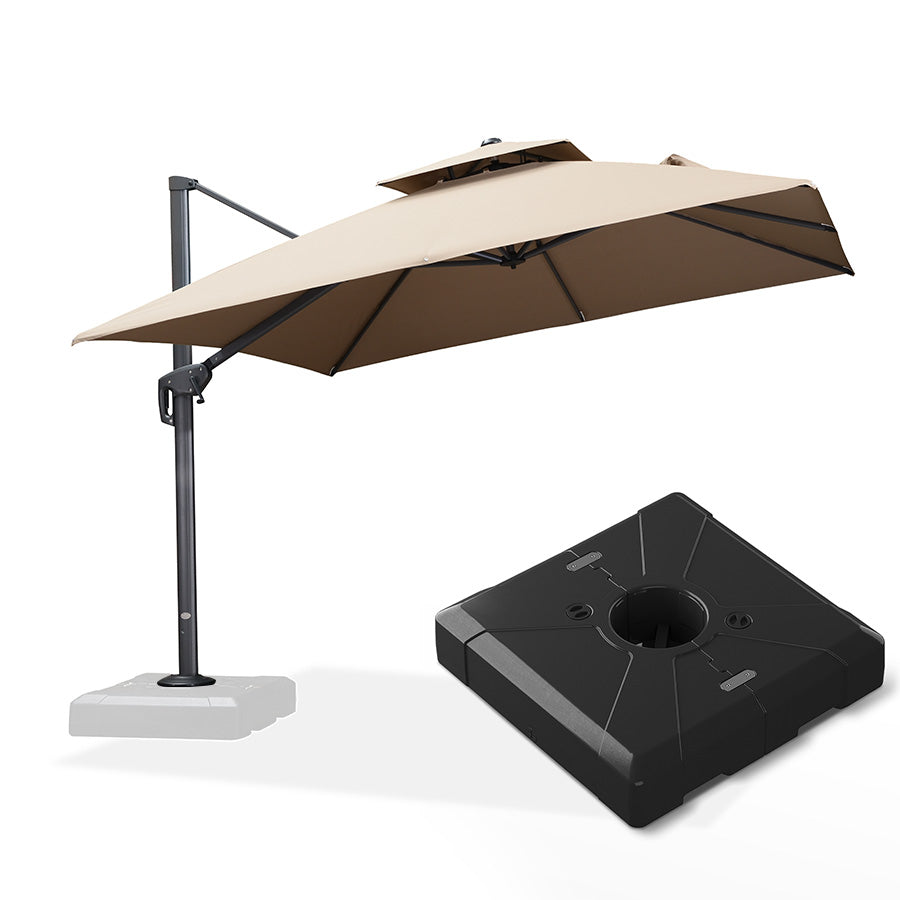 PURPLE LEAF Parasol Déporté à Double Toit avec Cadre Anthracite Carré Rectangle avec socle