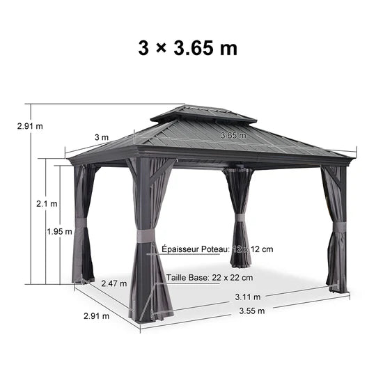 PURPLE LEAF Tonnelle de Jardin Gamme Luxe avec Éclairage LED Intégré - Abat-Jour Blanc Opalin Anti-Éblouissement, Pavillon Gris