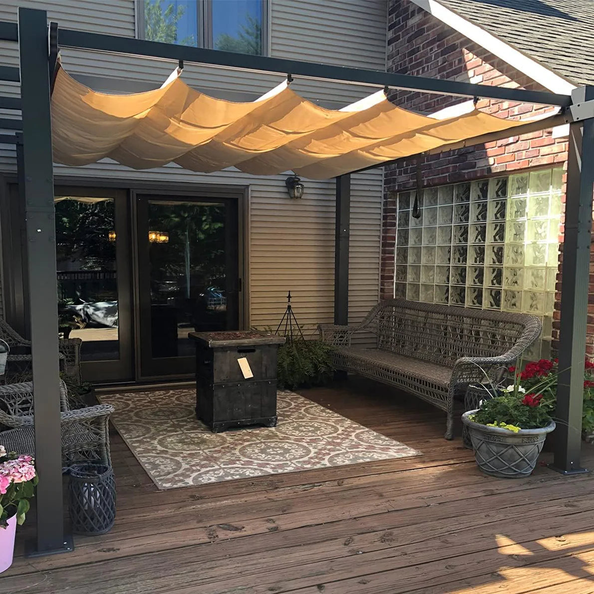 PURPLE LEAF Pergola Aluminium Tissu Teint en Fil Pergola pour Terrasse Exterieur, Toit Coulissante, Pavillon De Jardin