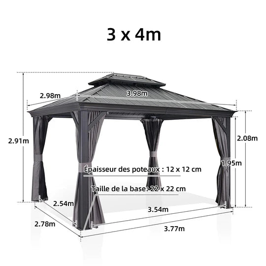 PURPLE LEAF Tonnelle de Jardin Gamme Luxe avec Éclairage LED Intégré - Abat-Jour Blanc Opalin Anti-Éblouissement, Pavillon Gris