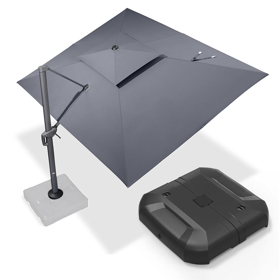 PURPLE LEAF Parasol Déporté à Double Toit avec Cadre Anthracite Carré Rectangle avec socle