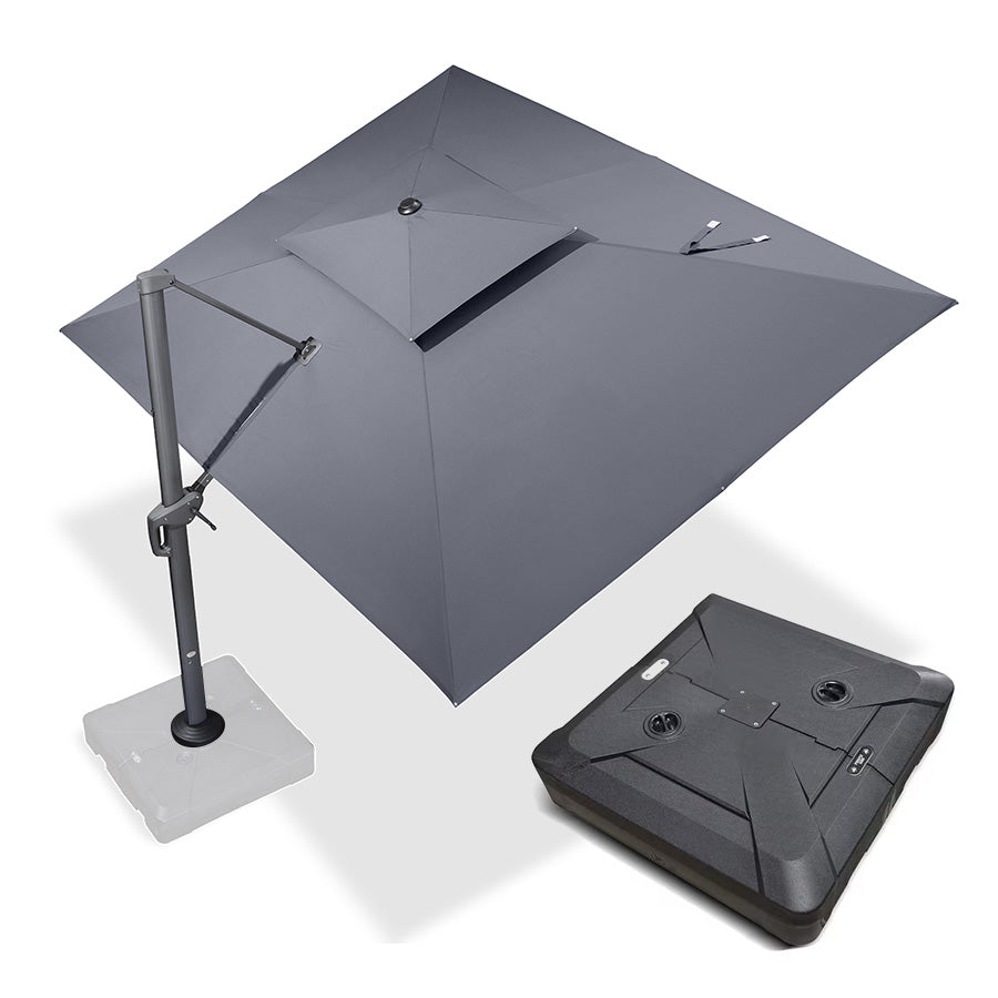 PURPLE LEAF Parasol Déporté à Double Toit avec Cadre Anthracite Carré Rectangle avec socle