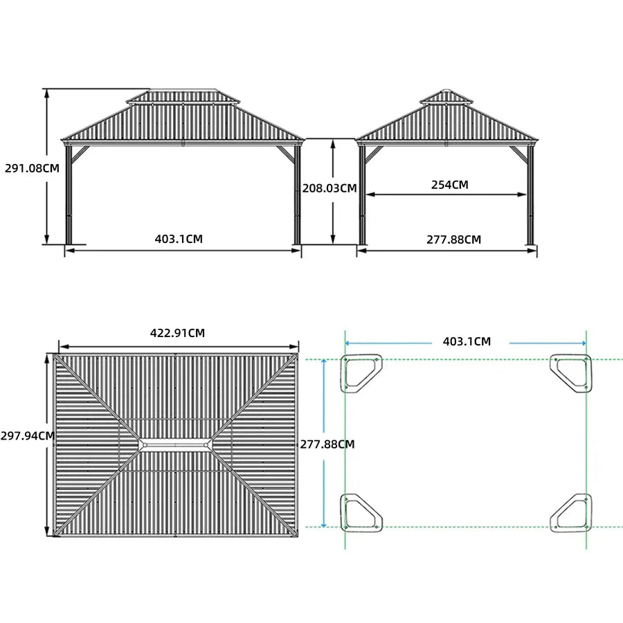 PURPLE LEAF Tonnelle de Jardin, Toit Double en Acier Galvanisé, Avec Rideaux Améliorés et Guirlandes Lumineuses Transparentes, Bronze