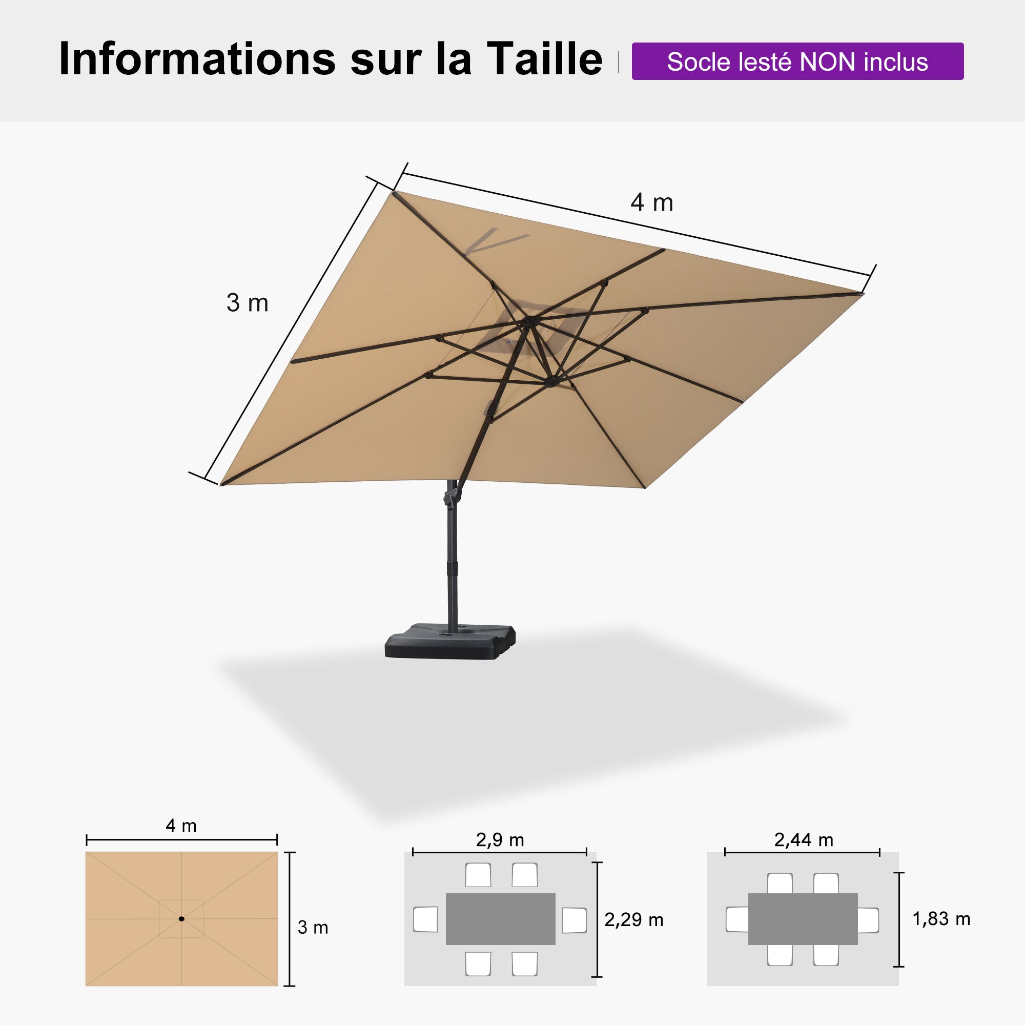 PURPLE LEAF Parasol déporté à inclinaison progressive - Parasol de Terrasse Abordable