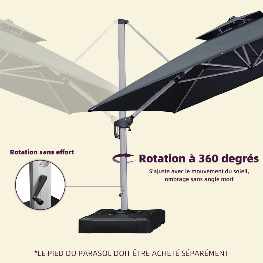 PURPLE LEAF Parasol Déporté Inclinable Rectangulaire, Parasol De Jardin Extérieur Toit à Double Rotatif 360°, Parasol Terrasse Extérieur