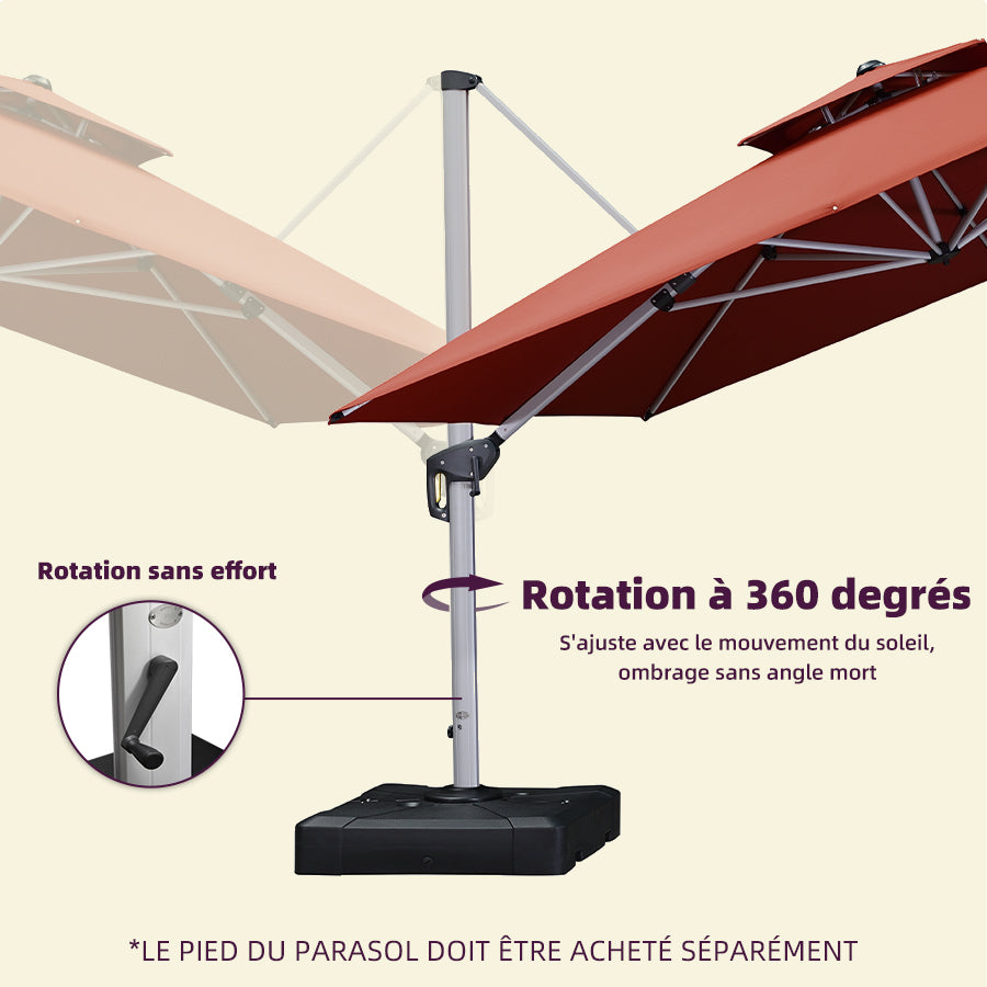 PURPLE LEAF Parasol Déporté Inclinable, Parasol De Jardin Exterieur Toit à Double Rotatif 360°,Parasol Terrasse Exterieur Luxueux