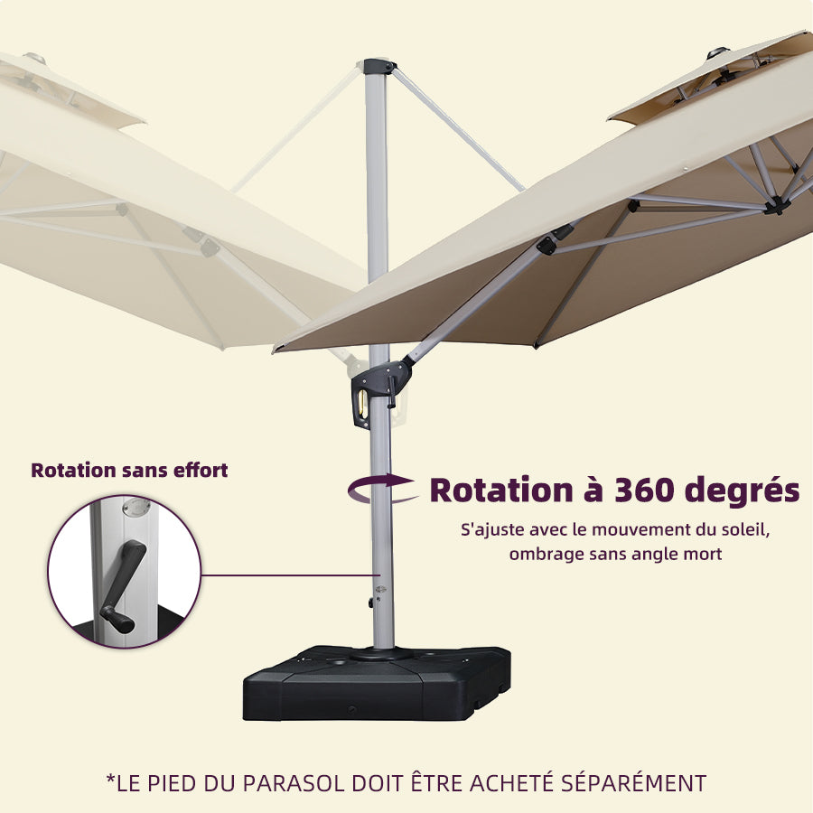 PURPLE LEAF Parasol Déporté Inclinable Rectangulaire, Parasol De Jardin Extérieur Toit à Double Rotatif 360°, Parasol Terrasse Extérieur