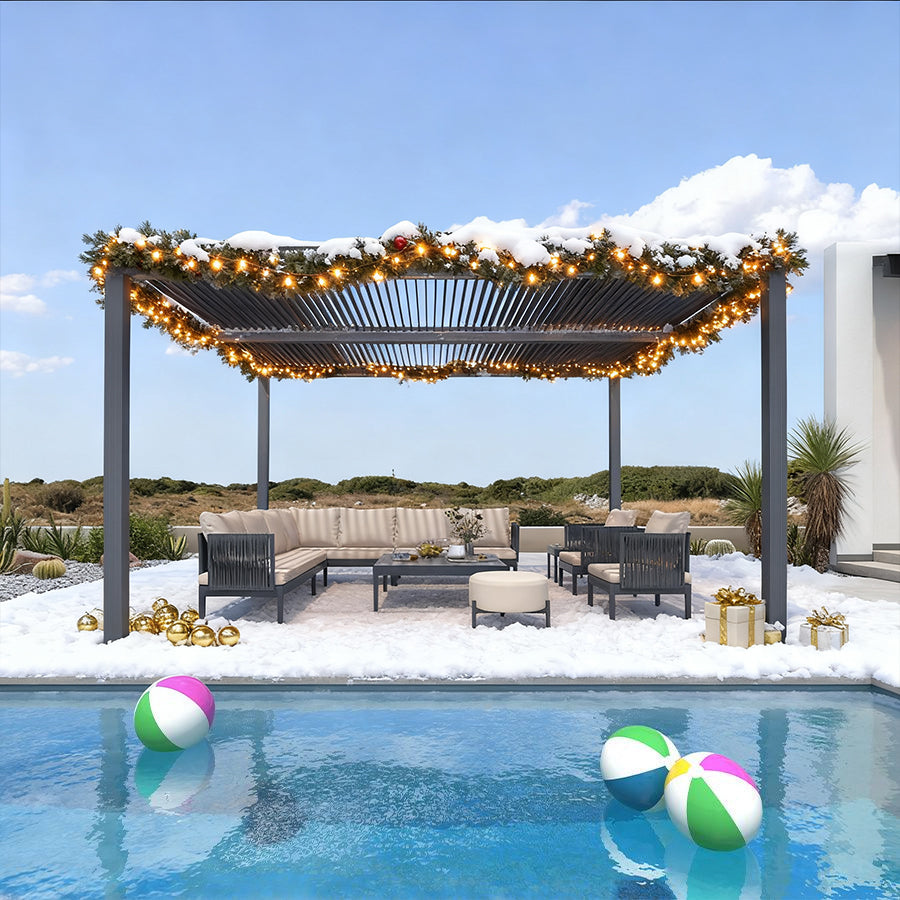 PURPLE LEAF Pergola Bioclimatique Pergola Aluminium Lames Orientables Tonnelle de Jardin Imperméable pour Terrasse Extérieur Carport, Gris