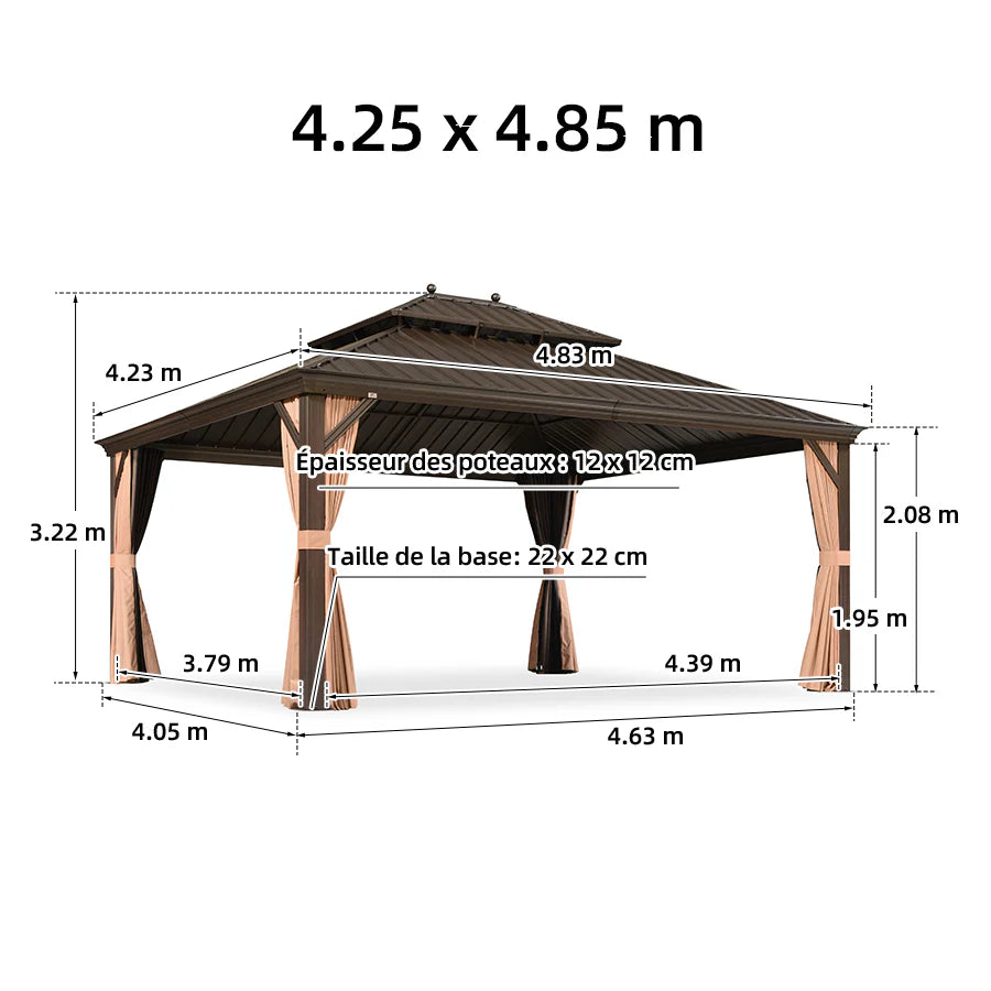 PURPLE LEAF Tonnelle de Jardin Avec Toit Rigide Double Toit de Bronze Pergola Aluminium, Avec Guirlande Lumineuse Blanc Lait