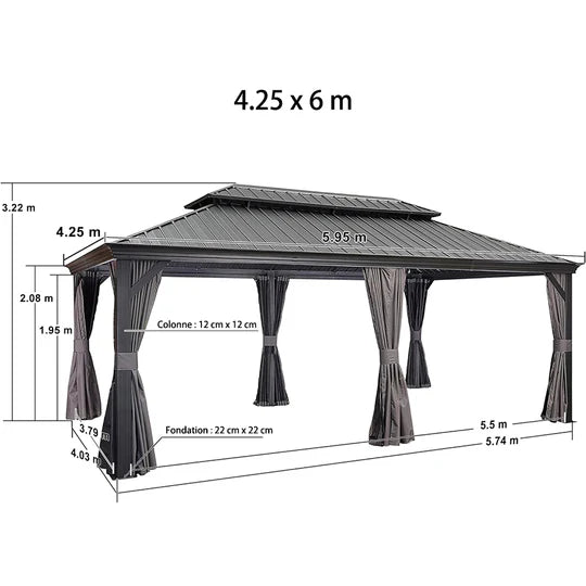 PURPLE LEAF Tonnelle de Jardin Gamme Luxe avec Éclairage LED Intégré - Abat-Jour Blanc Opalin Anti-Éblouissement, Pavillon Gris