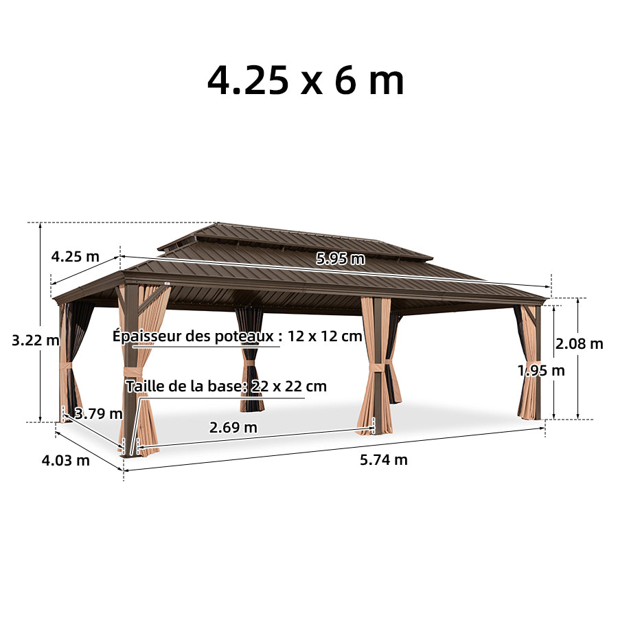 PURPLE LEAF Tonnelle De Jardin Tonnelle Pergola Aluminum Avec Moustiquaire Et Rideaux Pavillon De Jardin à Double Toit Acier Galvanisé, Bronze
