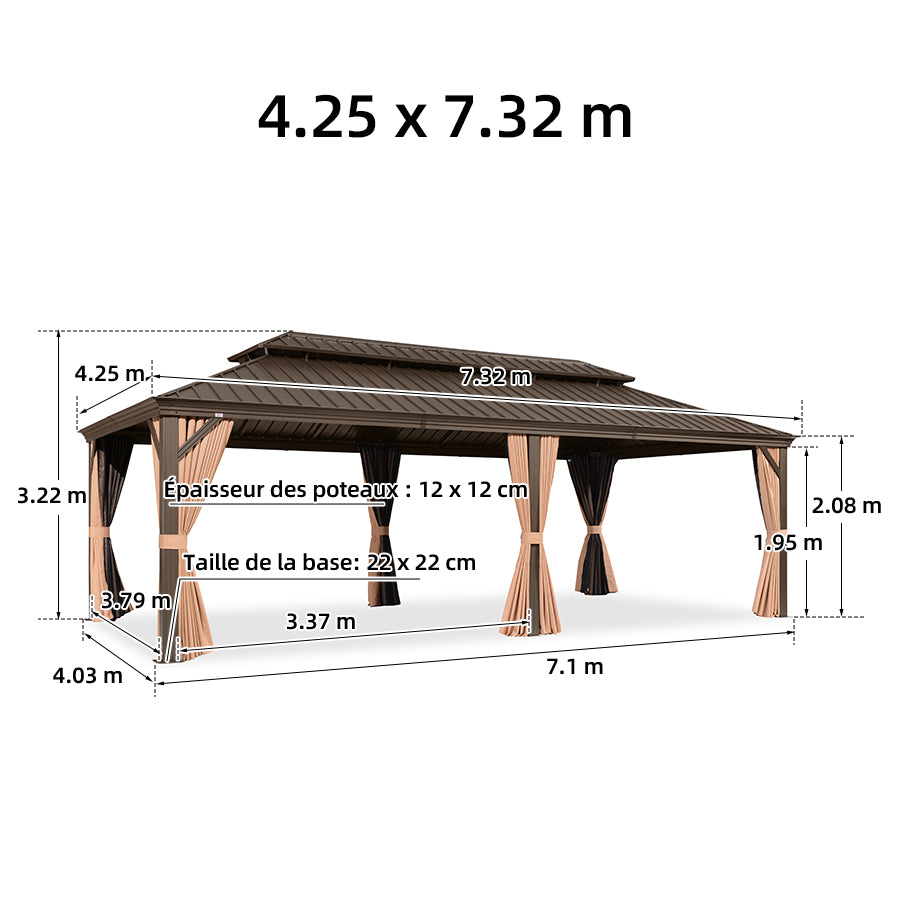 PURPLE LEAF Tonnelle De Jardin Tonnelle Pergola Aluminum Avec Moustiquaire Et Rideaux Pavillon De Jardin à Double Toit Acier Galvanisé, Bronze