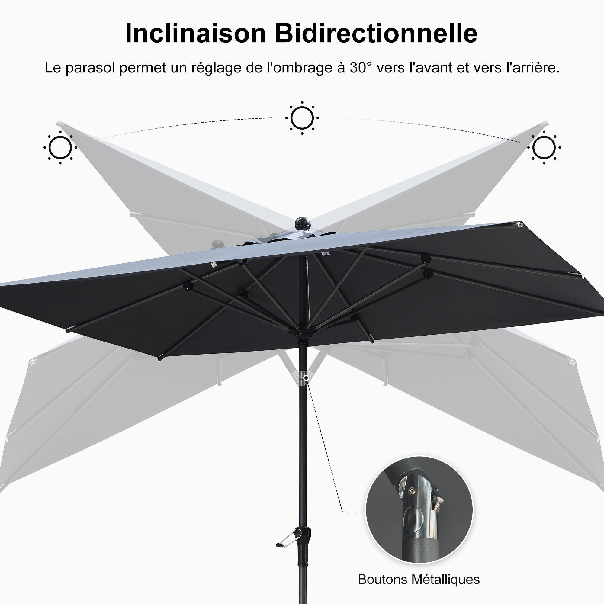 PURPLE LEAF Parasol inclinable en aluminium à mât droit, Carré, Rectangulaire et Rond, Avec Socle