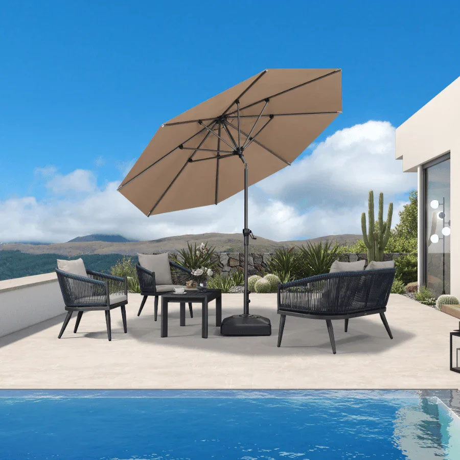 PURPLE LEAF Parasol inclinable en aluminium à mât droit, Carré, Rectangulaire et Rond, Avec Socle