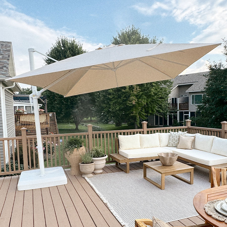 PURPLE LEAF Parasol Déporté Économique avec Cadre Blanc Parasol d'Extérieur Grands Parasols de Patio Carré Rectangulaire