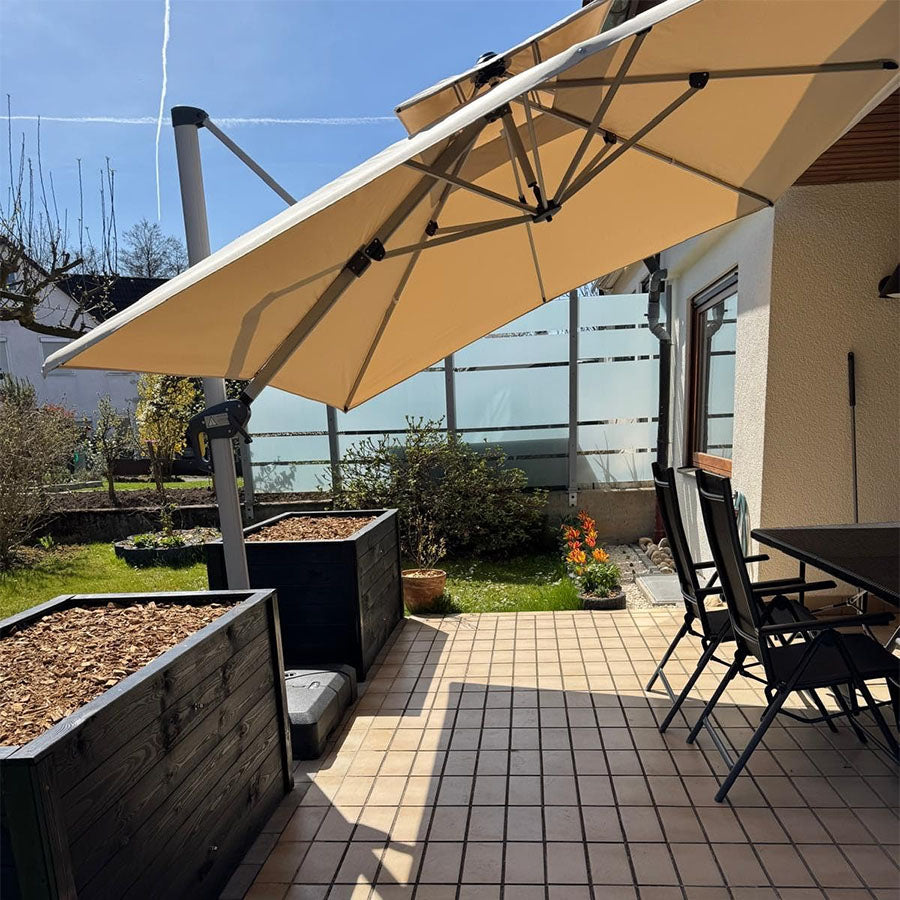 PURPLE LEAF Parasol Déporté Inclinable, Parasol De Jardin Exterieur Toit à Double Rotatif 360°,Parasol Terrasse Exterieur Luxueux