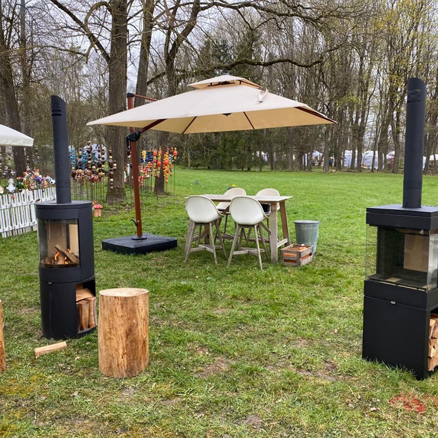 PURPLE LEAF Parasol Déporté Inclinable Grain de Bois en Aluminium Parasol De Jardin Extérieur Toit à Double Rotatif 360°