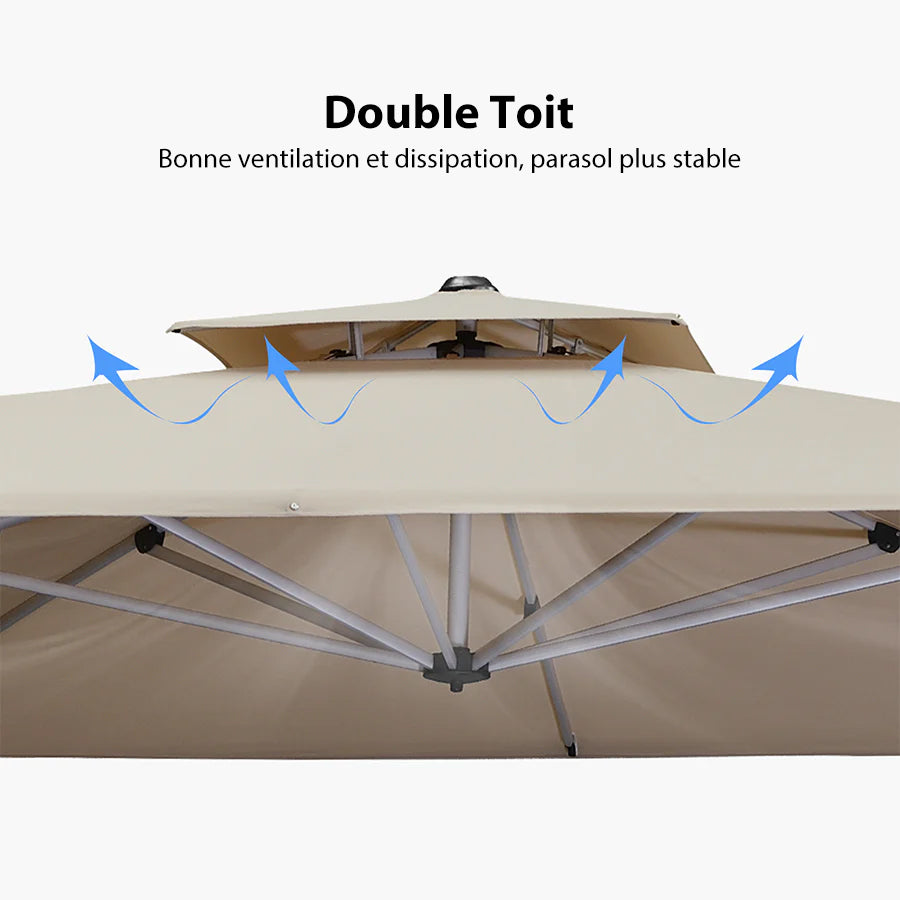 PURPLE LEAF Parasol Déporté Inclinable Rectangulaire, Parasol De Jardin Extérieur Toit à Double Rotatif 360°, Parasol Terrasse Extérieur