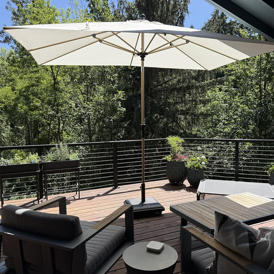 PURPLE LEAF Parasol Droit Inclinable de Marché d'Extérieur en Aluminium avec Effet Bois Pour Table de Jardin Carré Rectangle Rond