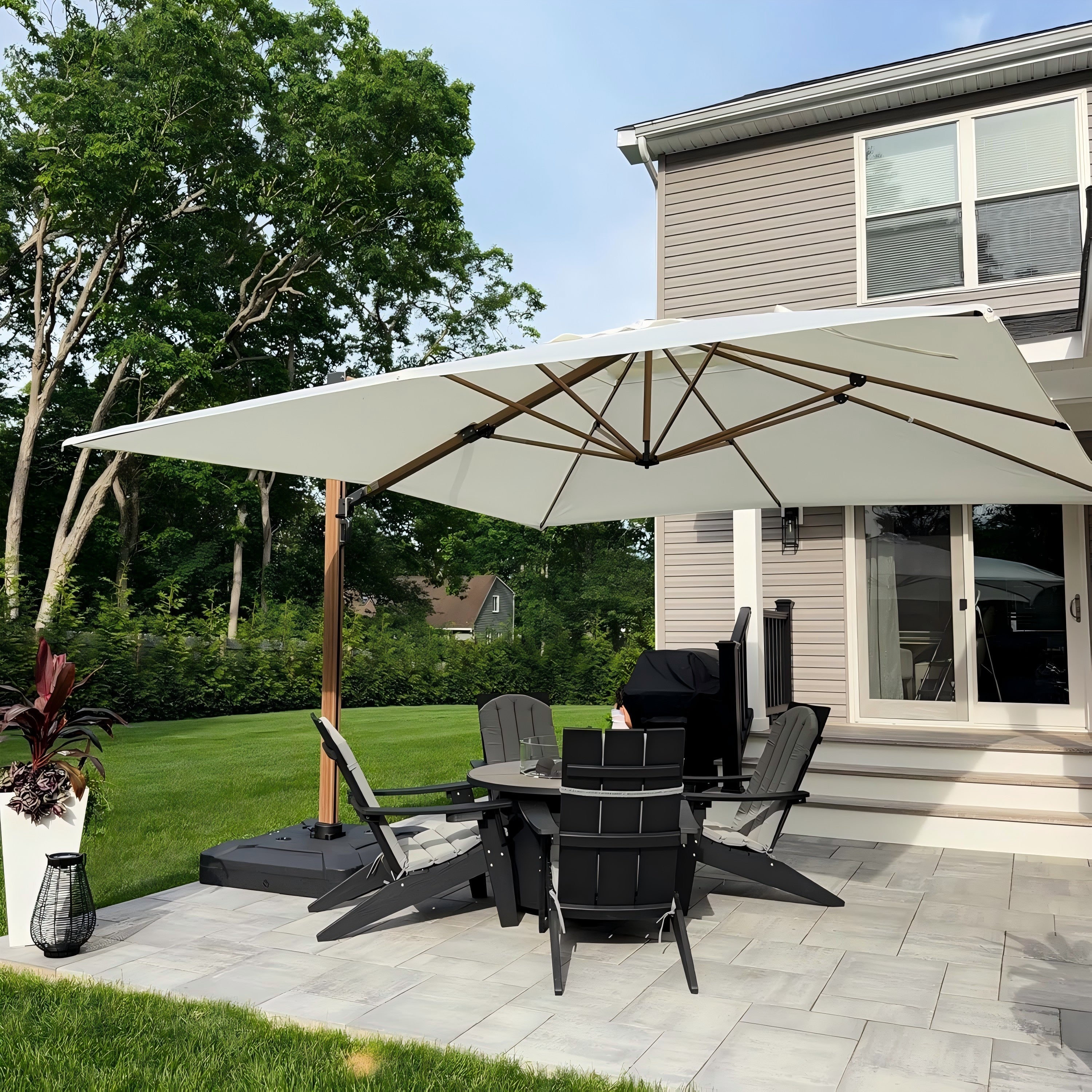 PURPLE LEAF Parasol Déporté Mégagrand à Motif Bois à Manivelle avec Mât Ultra-Renforcé Parasol d'Extérieur de Jardin Carré Rectangle
