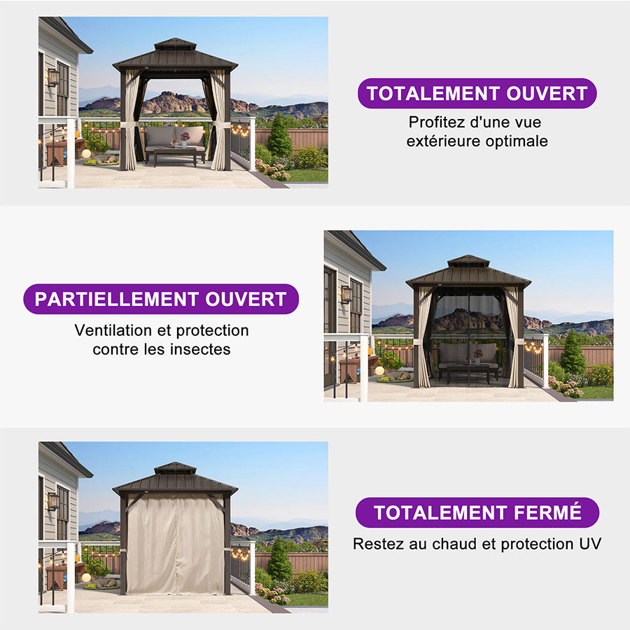 PURPLE LEAF Tonnelle De Jardin Tonnelle Aluminum Résistant à l'eau et stable Adapté à toutes les saisons Double Toit Acier Galvanisé，Économique - Bronze