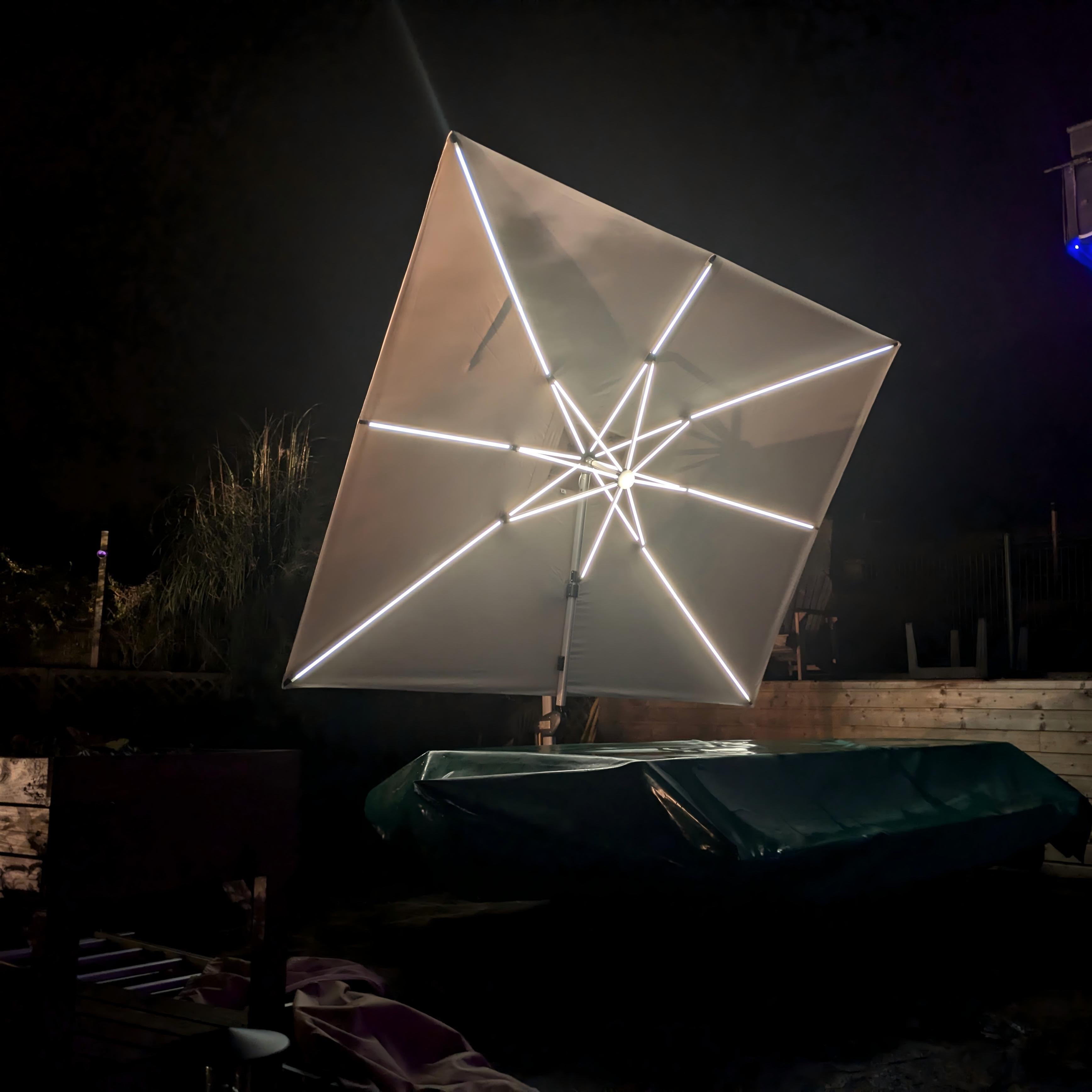 PURPLE LEAF Parasol Déporté avec LED Solaire de Jardin à Double Toit Rectangulaire avec socle