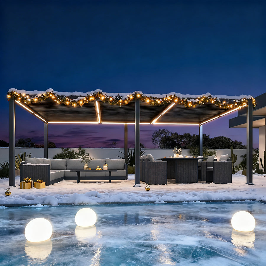 PURPLE LEAF Pergola Bioclimatique Toit à Lames avec Bande Lumineuse LED pour Terrasse Jardin, Gris