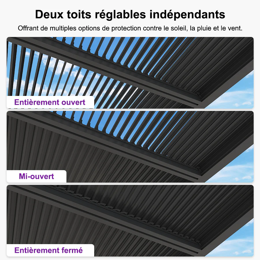 PURPLE LEAF Pergola Bioclimatique Alunimium Toit à Lames Orientables Réglables Tonnelle de Jardin Autoportante avec Stores Enrouleurs Pavillon de Jardin Hardtop Imperméable Abri Terrasse Anthracite