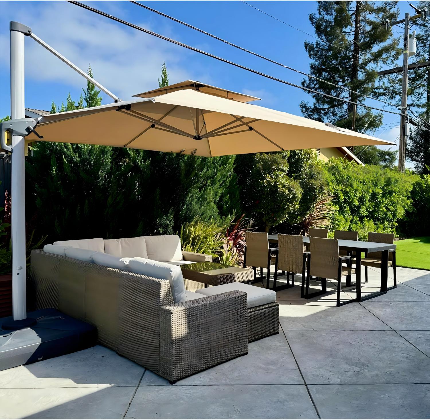 PURPLE LEAF Parasol Déporté Inclinable, Parasol De Jardin Exterieur Toit à Double Rotatif 360°,Parasol Terrasse Exterieur Luxueux