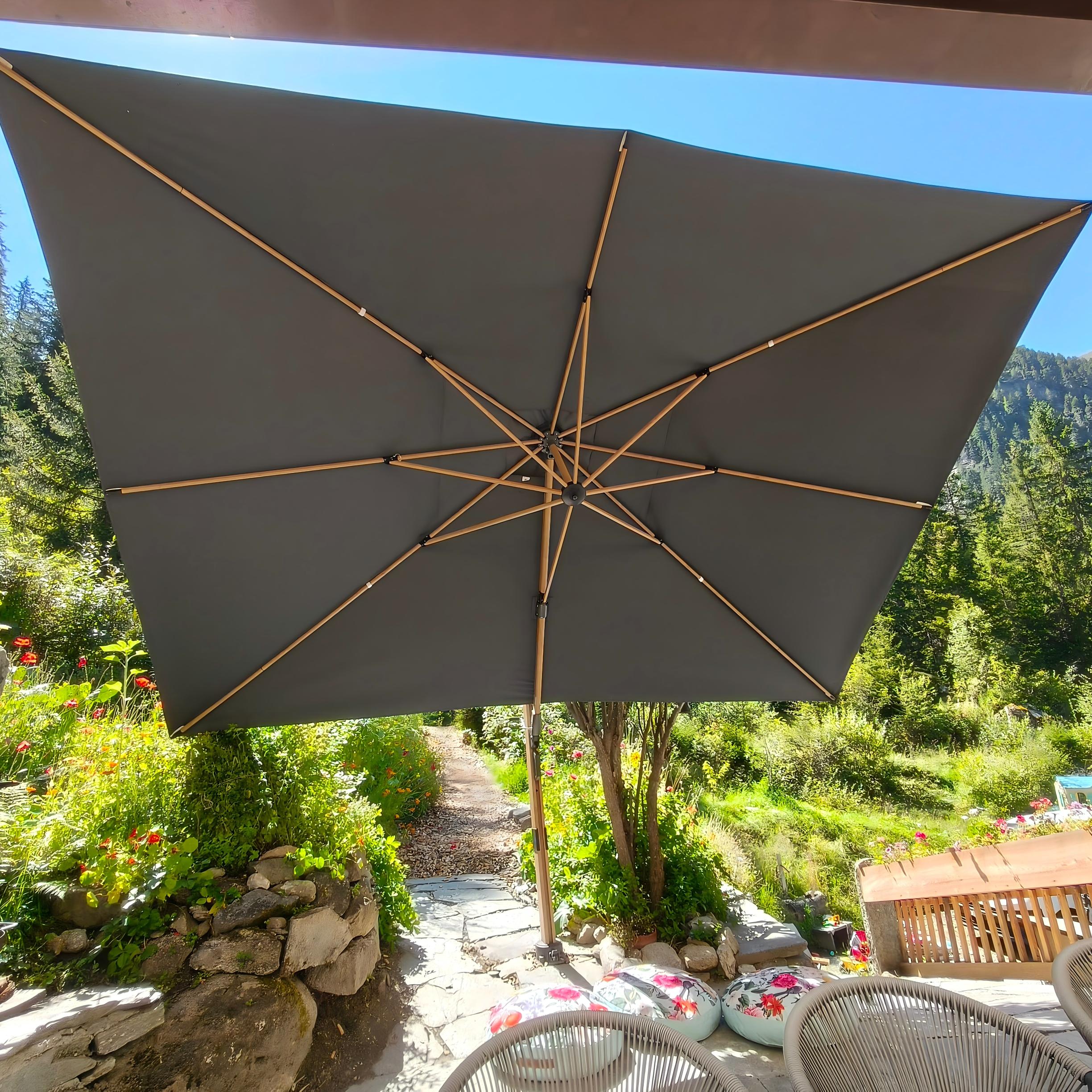 PURPLE LEAF Parasol Déporté Mégagrand à Motif Bois Carré Rectangle avec socle