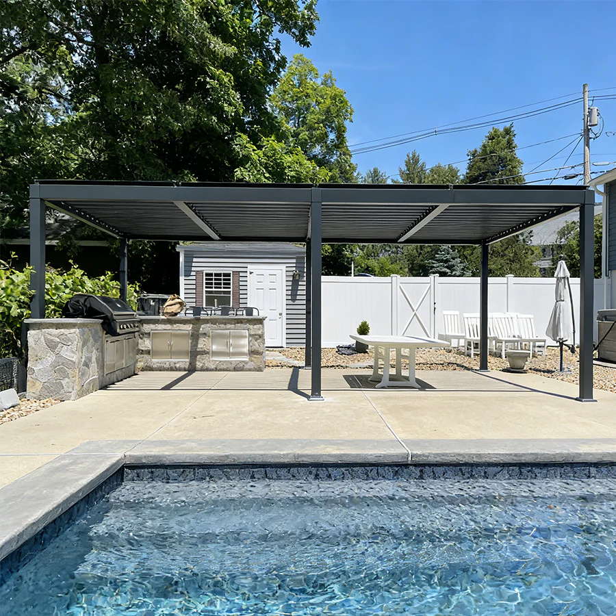 PURPLE LEAF Pergola Bioclimatique d'extérieur en aluminium à toit réglable pour terrasse et jardin grise