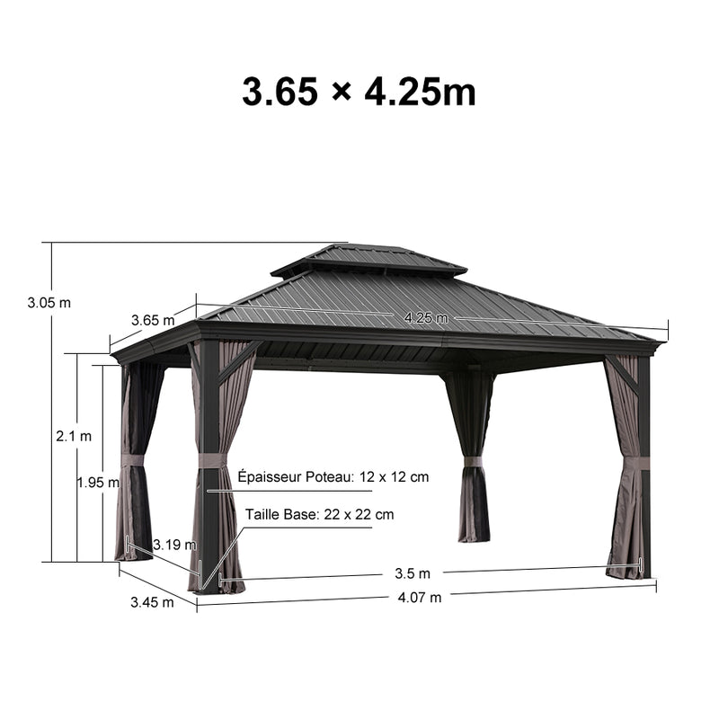 PURPLE LEAF Tonnelle De Jardin Exterieur Tonnelle Aluminum Avec Moustiquaire Et Rideaux Pavillon De Jardin à Double Toit Acier Galvanisé, Gris
