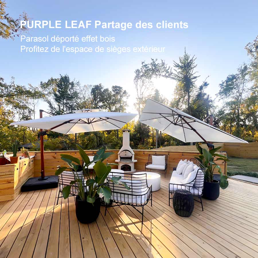 PURPLE LEAF Parasol Rectangulaire Grain de Bois en Aluminium Parasol De Jardin Extérieur Toit à Double Rotatif 360°