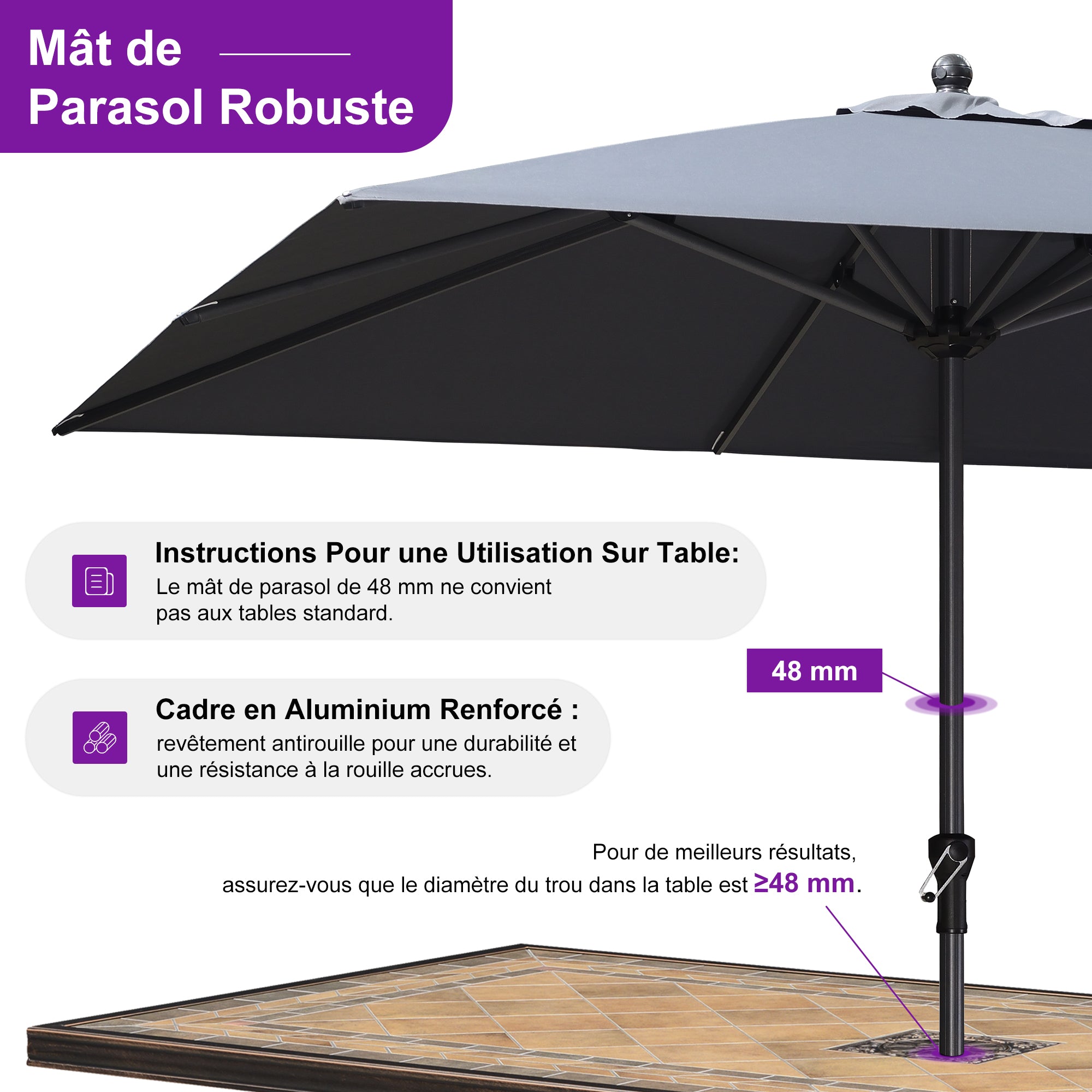 PURPLE LEAF Parasol en Aluminium à Mât Droit, Parasol d'Extérieur,Convient aux Jardins, Terrasses et abords de  Piscine ,Avec Socle