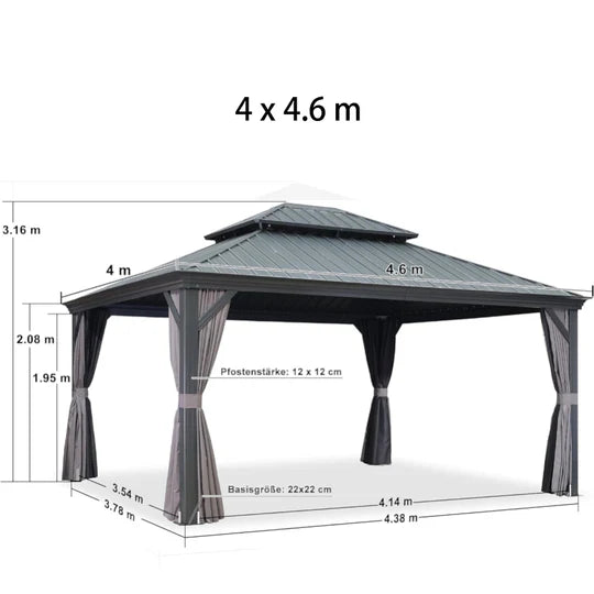 PURPLE LEAF Tonnelle De Jardin Exterieur Tonnelle Aluminum Avec Moustiquaire Et Rideaux Pavillon De Jardin à Double Toit Acier Galvanisé, Gris